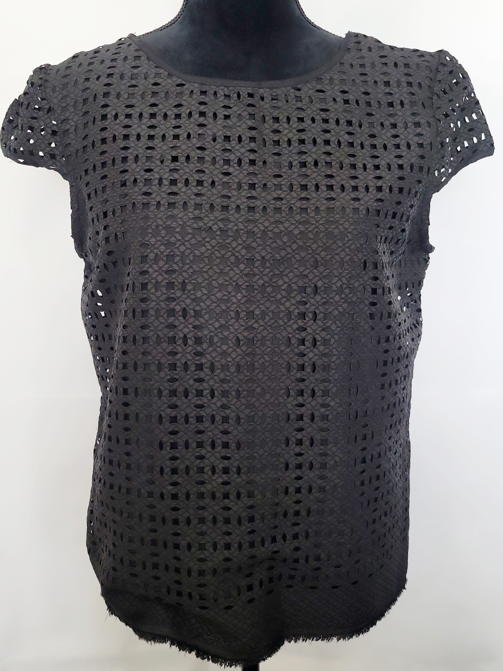 Max Studio Black Crochet Eyelet Short Sleeve Top